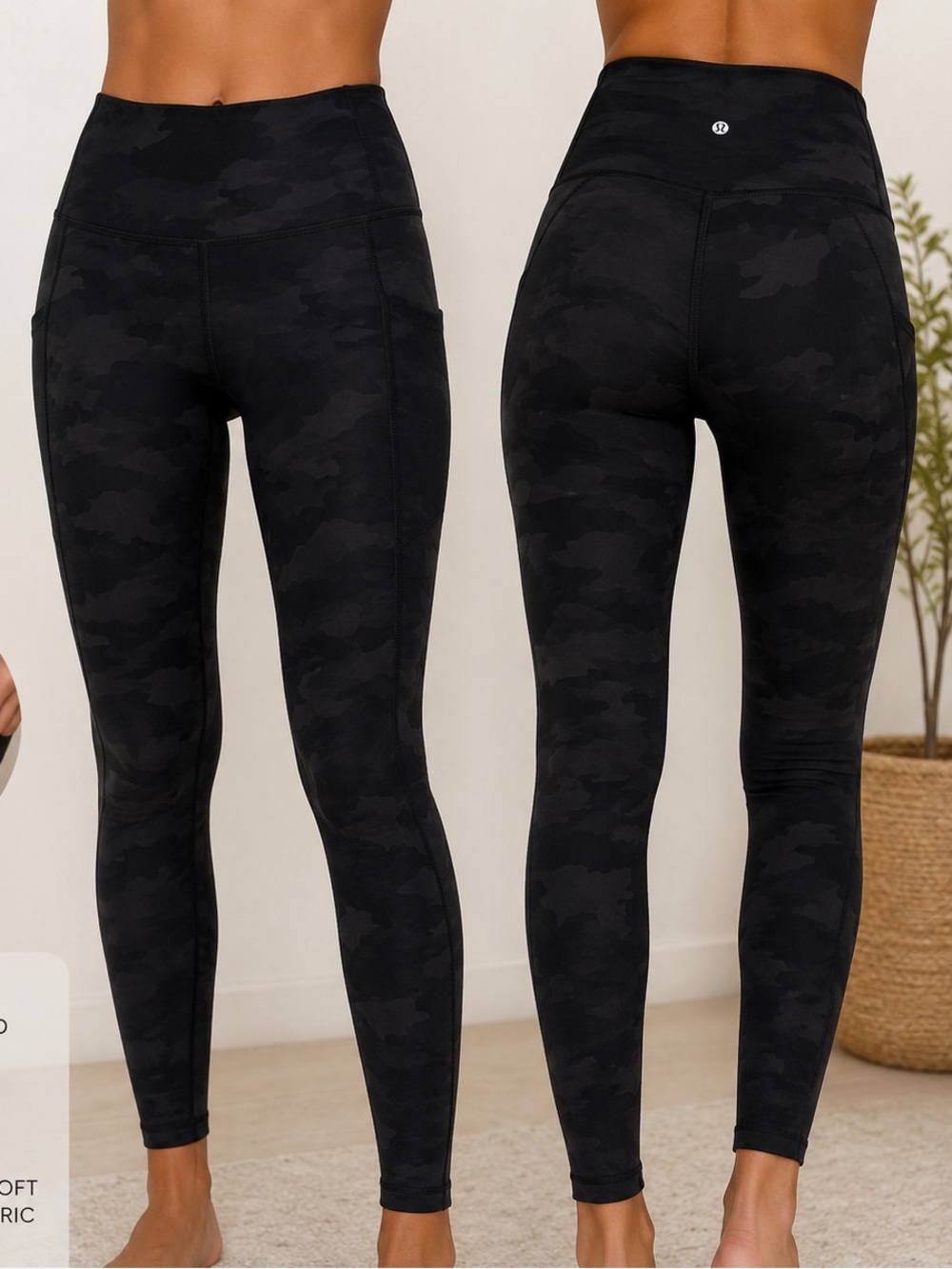 Lululemon Align High Rise Camo Leggings Black Gray Side Pocket